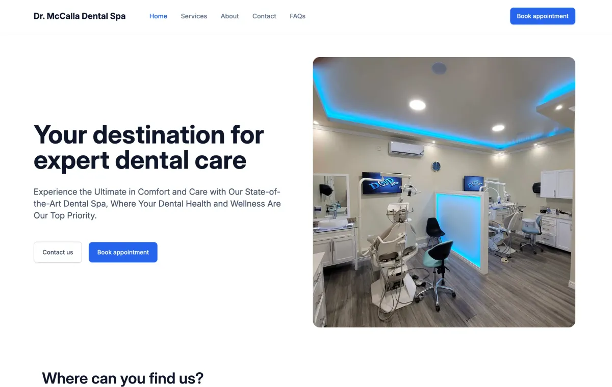 Screenshot preview of the Dr. McCalla Dental Spa website.