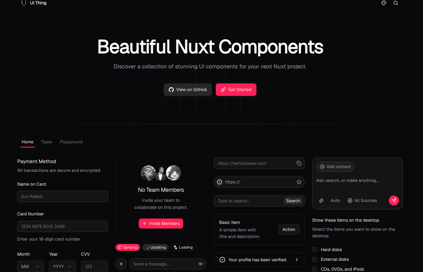 UI Thing documentation and component interface preview.